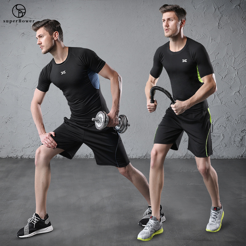 SUPERFLOWER Men' Sportwear Suit Gym Training Jogging Sport Set Running Trackuit Quick Dry Fie T-Shirt and_voghion.com