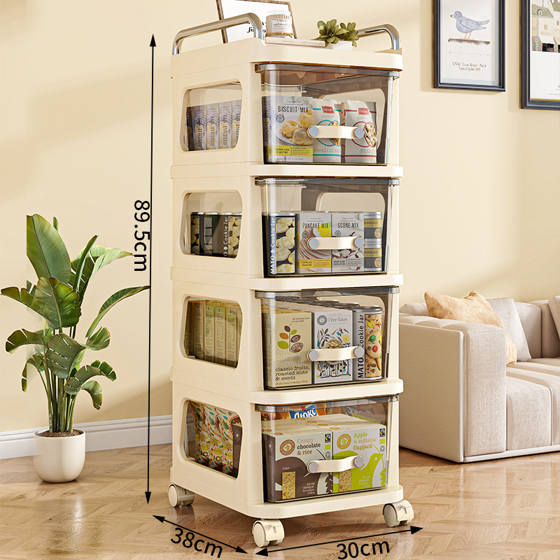 Drawer-type storage cabinet, household multi-functional movable multi-layer storage cabinet, bedroom trolley, cream wind shelf