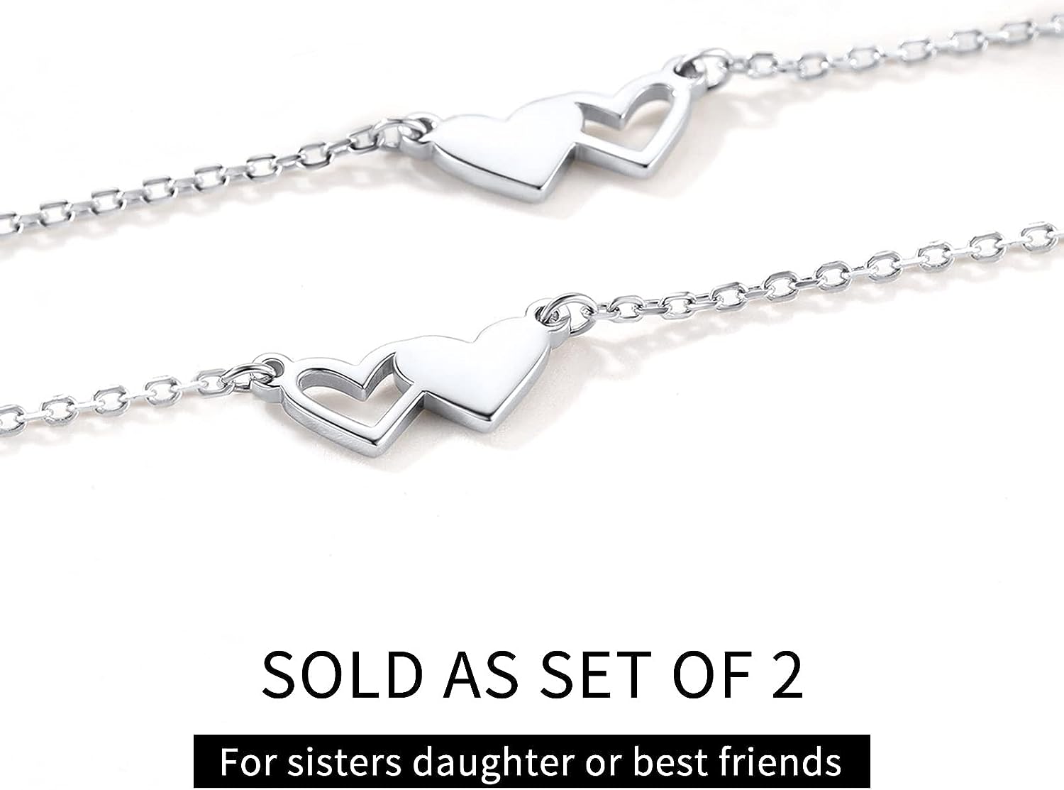 ChicSilver Best Friends Necklace for 2/3/4 925 Sterling Silver Heart Matching Necklaces Sister Necklace BFF Friendship Gift