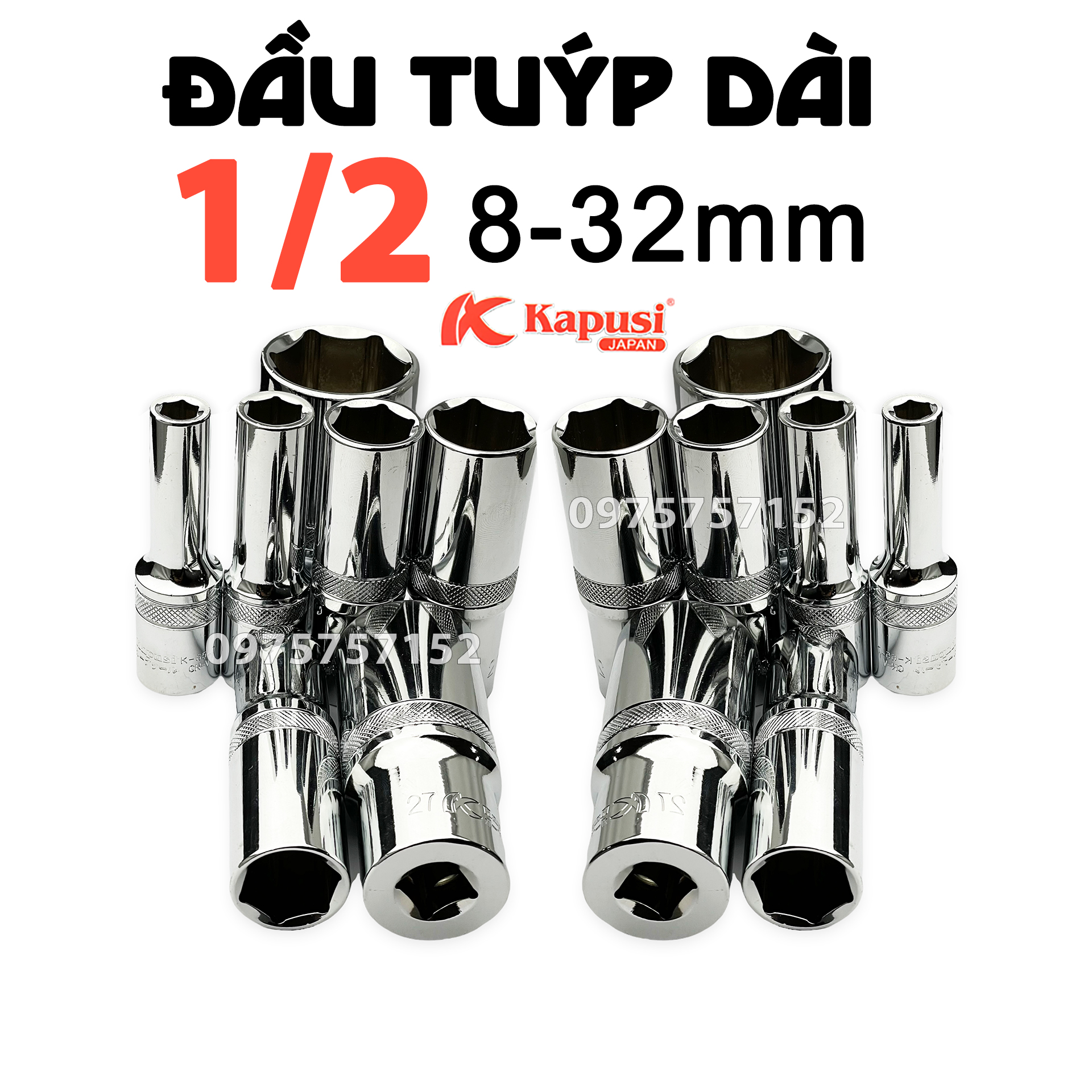 Đầu tuýp 1/2 dài Nhật KAPUSI 8-32mm, đầu típ, đầu khẩu lục giác 1/2 inch đủ kích cỡ thép CR-V siêu cứng mở bulong, vặn ốc vít, đầu tiếp lục giác, cần tuýp tự động, cần tuýp trượt, cần tuýp lắc léo, cần tuýp L, máy bắn khẩu