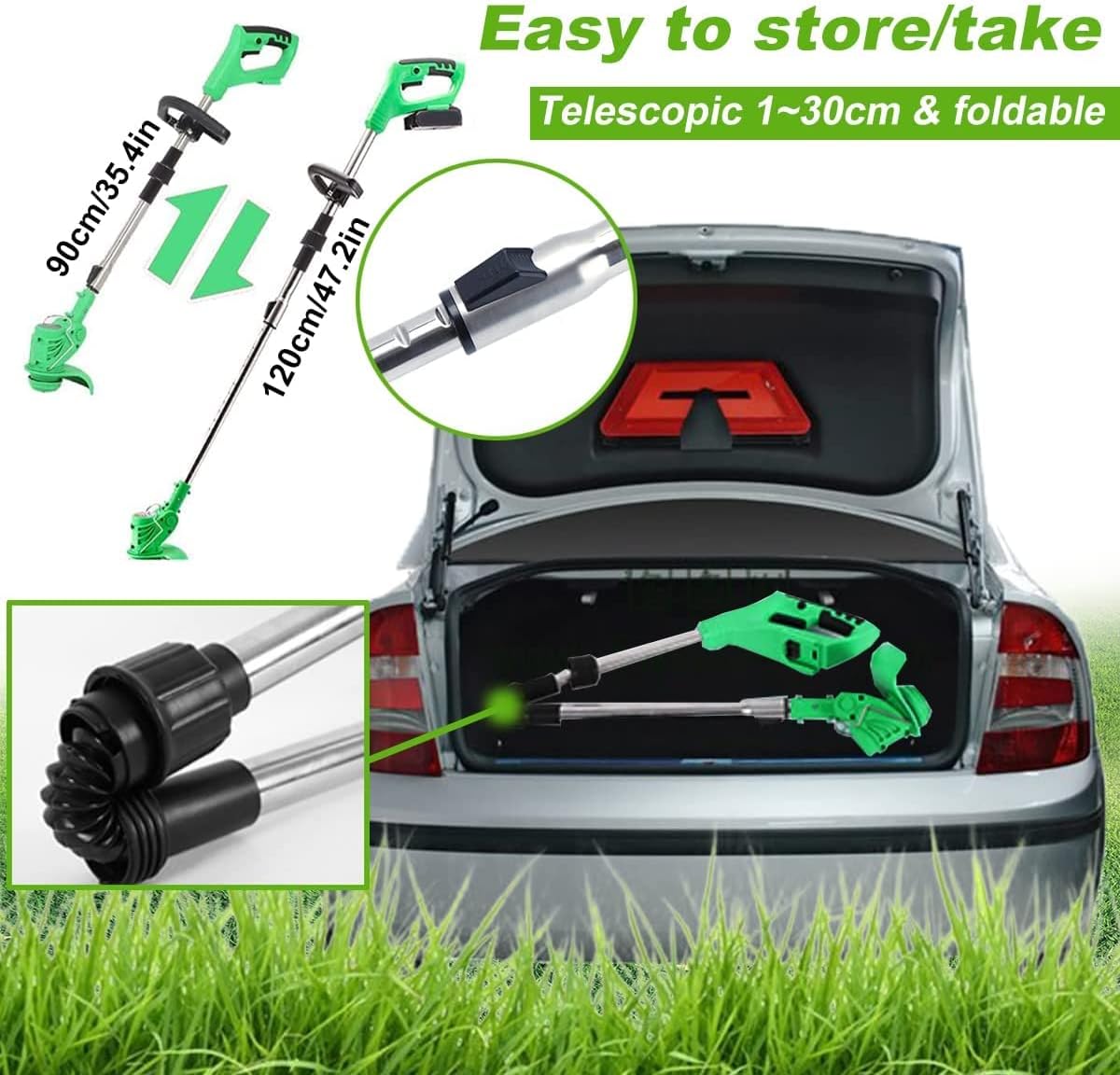 36V Cordless 3-in-1 Weed Wacker & Brush Cutter | Adjustable Telescopic Shaft & 90° Pivoting Head for Effortless Lawn, Garden, and Shrub Trimming | Includes 2 Batteries & Safety Gear. 