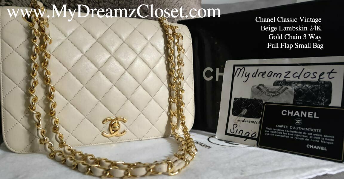 Chanel Classic Vintage Beige Lambskin 24K Gold Chain 3 Way Full Flap Small  Bag | Lazada Singapore