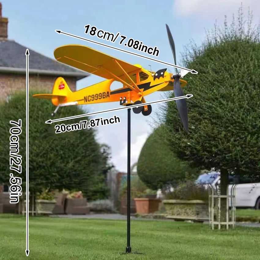 3D Wind Spinner Plane Metal Airplane Weather Vane Outdoor Roof Wind Direction Indicator WeatherVane Garden Decor