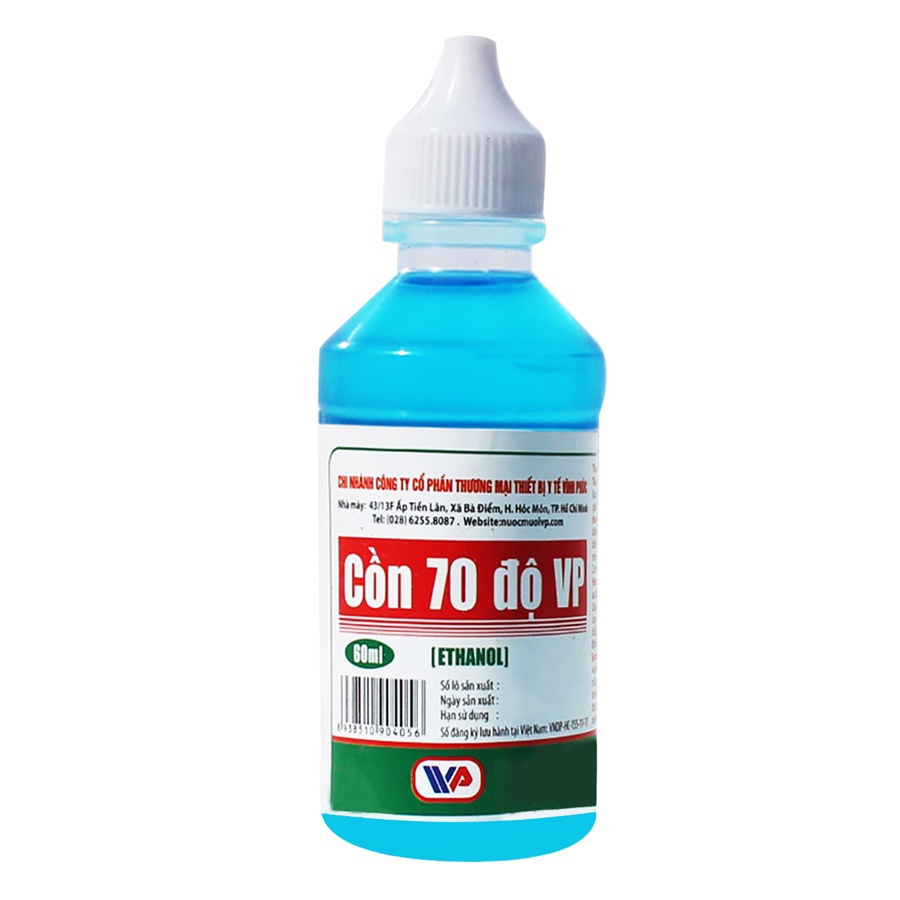Cồn 70 độ, 90 độ chai 60ml trắng xanh