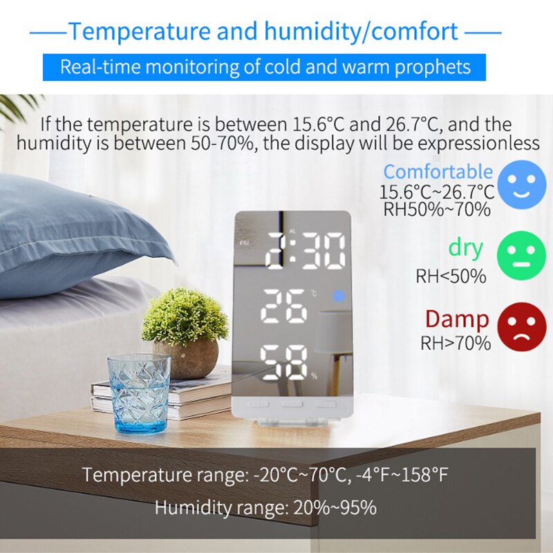 Digital Alarm Clock Led Clock With Temperature Humidity Desk Clocks For Office,Wall Clock,Bedside Clock With USB Charger