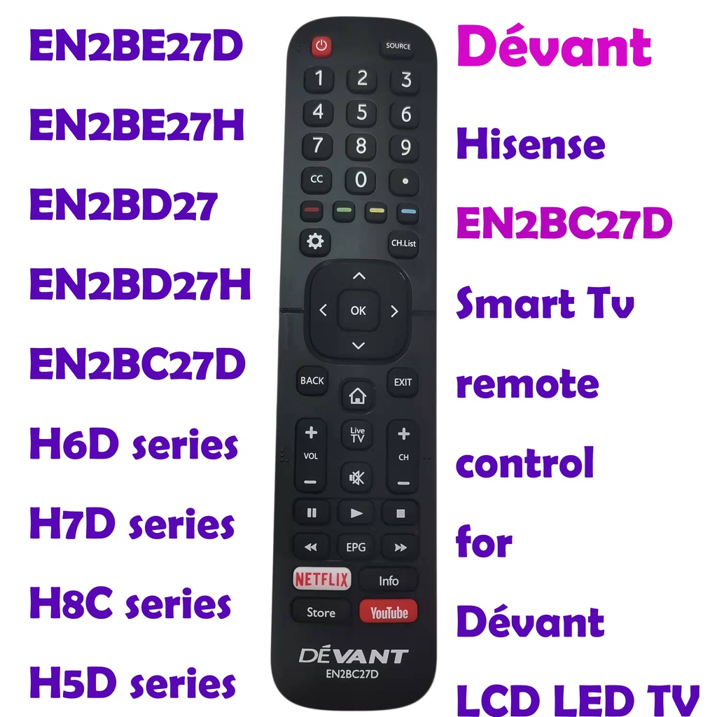 Dévant smart tv EN2BC27D remote control for Dévant LCD LED TV Hisense