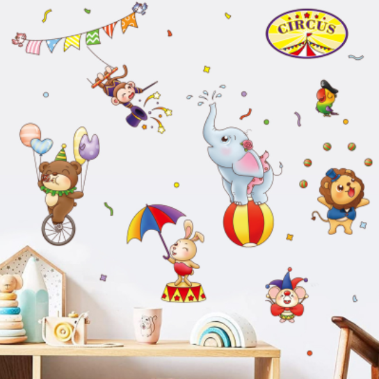 Decal trang trí tường - Rạp xiếc thú dễ thương