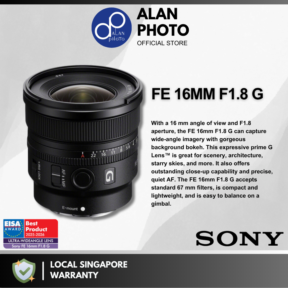 Sony FE 16mm F1.8 G Lens [Sony E] [SEL16F18G] | Sony Singapore