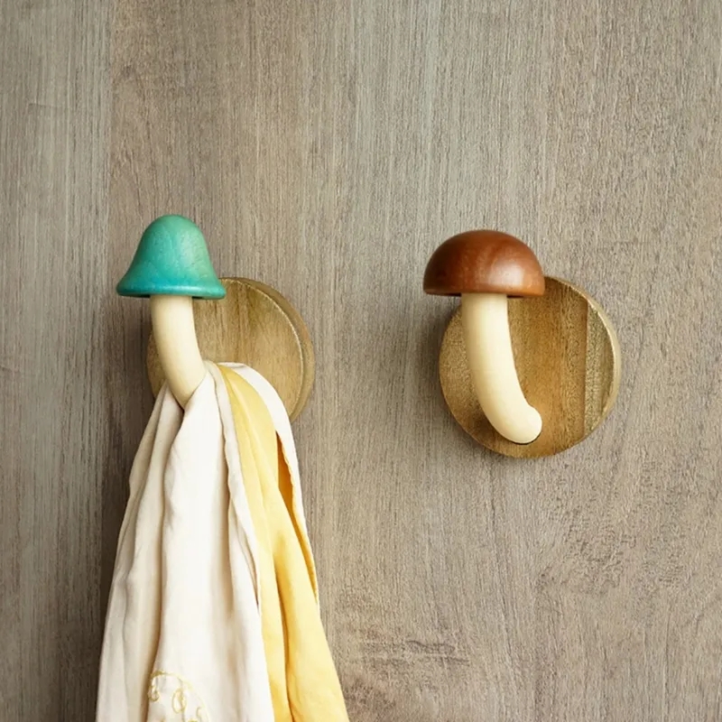 Wooden Coat Hooks Hanging Storage Hooks Mushroom Wood Hooks Multipurpose Storage Hooks Wall Mount Coat Hanger Hooks