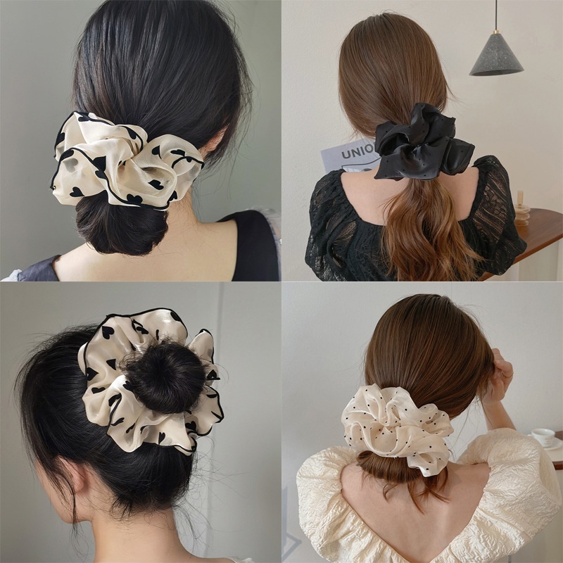 （Mới）Dây Buộc Tóc Vải Voan Satin Phối Ren Co Giãn Thanh Lịch