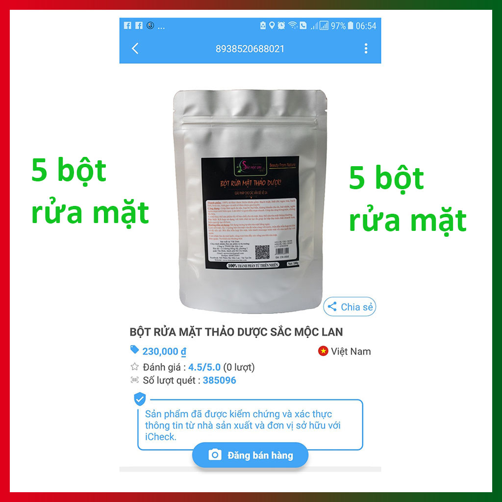 Combo 5 bột rửa mặt thảo dược Sắc Mộc Lan