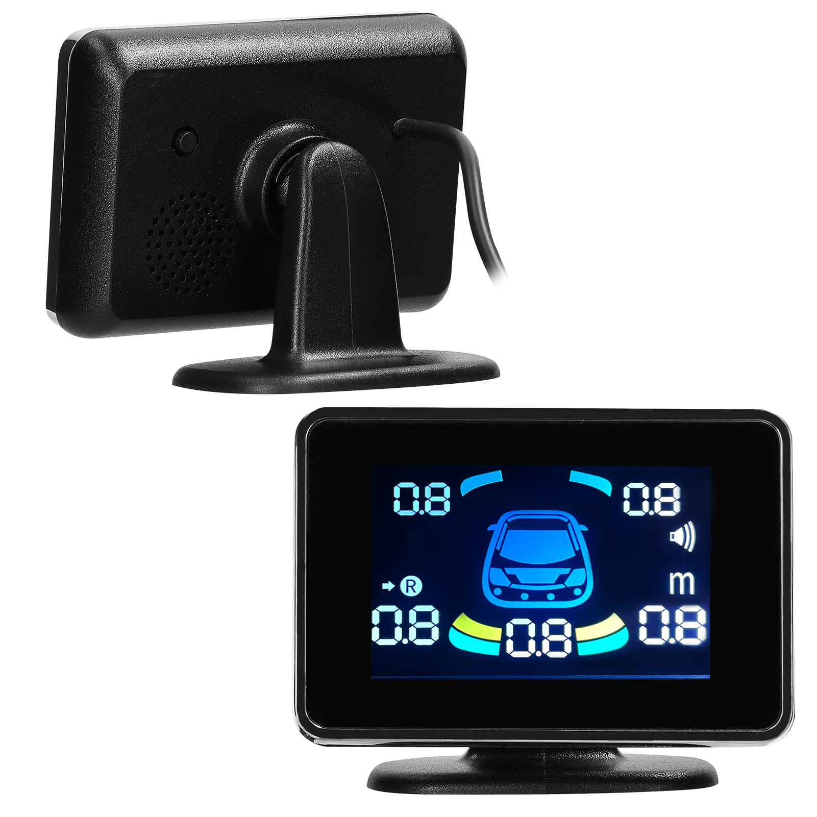 Car Parking Sensor Reversing Radars System Front & Rear Support Sound Warning/Buzzer/Mute with 8 Parking Sensors Distance Detection LCD Distance Display Volumes Adjustable