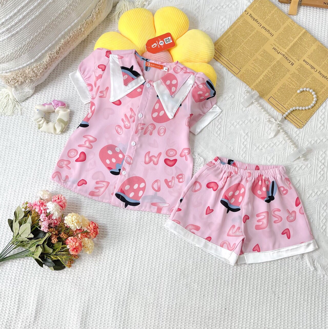Bộ đồ ngủ pijama cộc đùi cho bé gái mặc nhà lụa mango