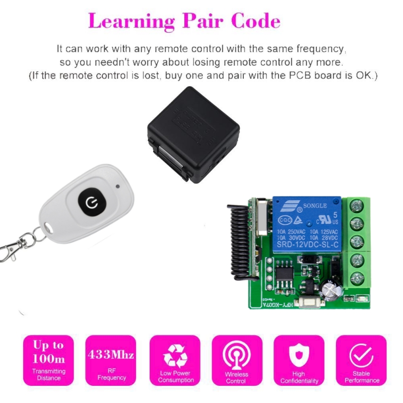 Aitemay 433 Mhz DC 12V 1CH Relay Module Receiver EV1527 Wireless Remote Control Switch for Garage Curtain Lamp Appliance