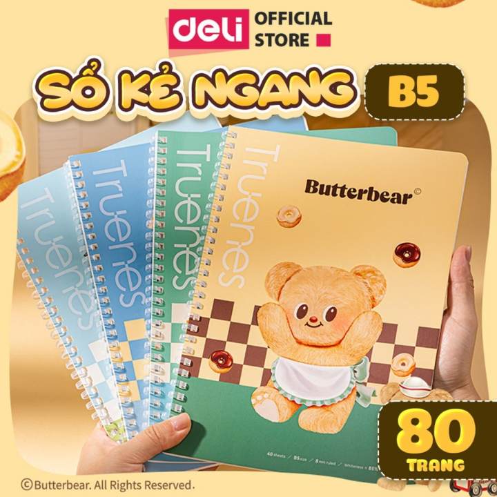 Sổ Lò Xo Deli BUTTER BEAR A5 80 Trang Giấy Kẻ Ngang Chống Lóa Deli - Sổ Tay Ghi Chép Gáy Xoắn Sổ Vở Học Sinh Takenote - Hình ảnh 9