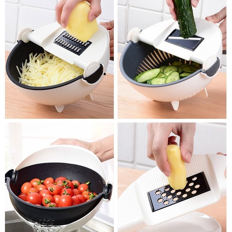 Household Multi-functional Vegetable Cutter, Kitchen Vegetable Cutting Artifact, Drain Basket, Shredding and Slicing, Wire Planer, Potato Silk Wiper