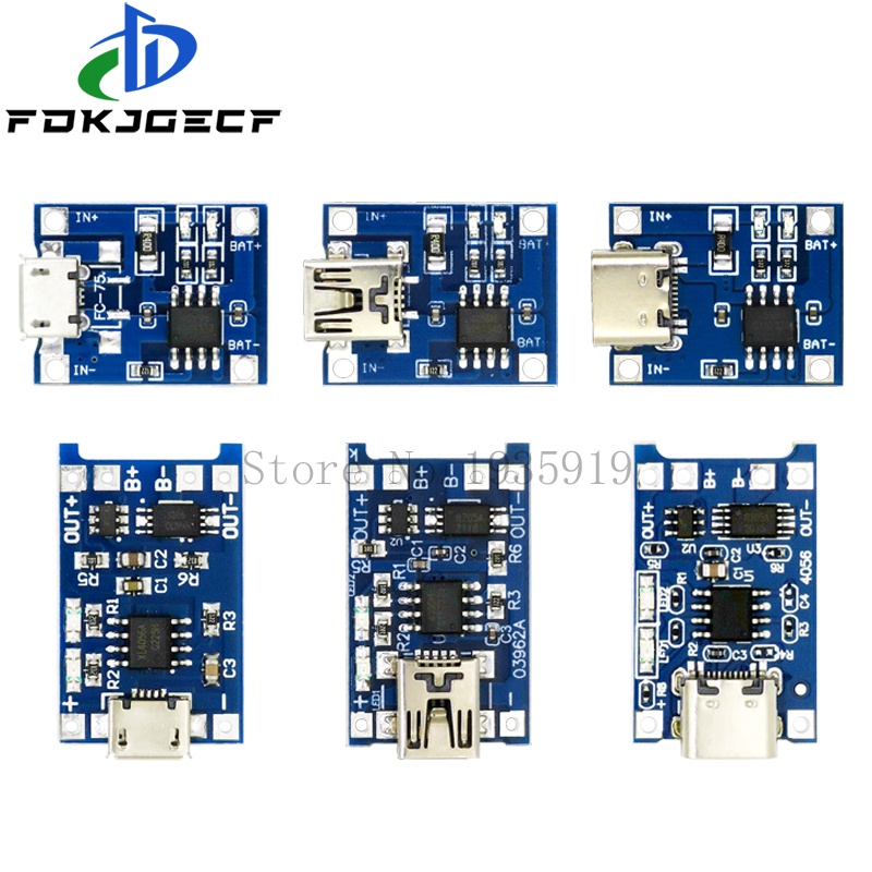 Mini Micro Type-C USB 5V 1A 18650 TP4056 Bộ Sạc Pin Lithium mô-đun bảng sạc với bảo vệ chức năng kép 1A Li-ion mạch tích hợp