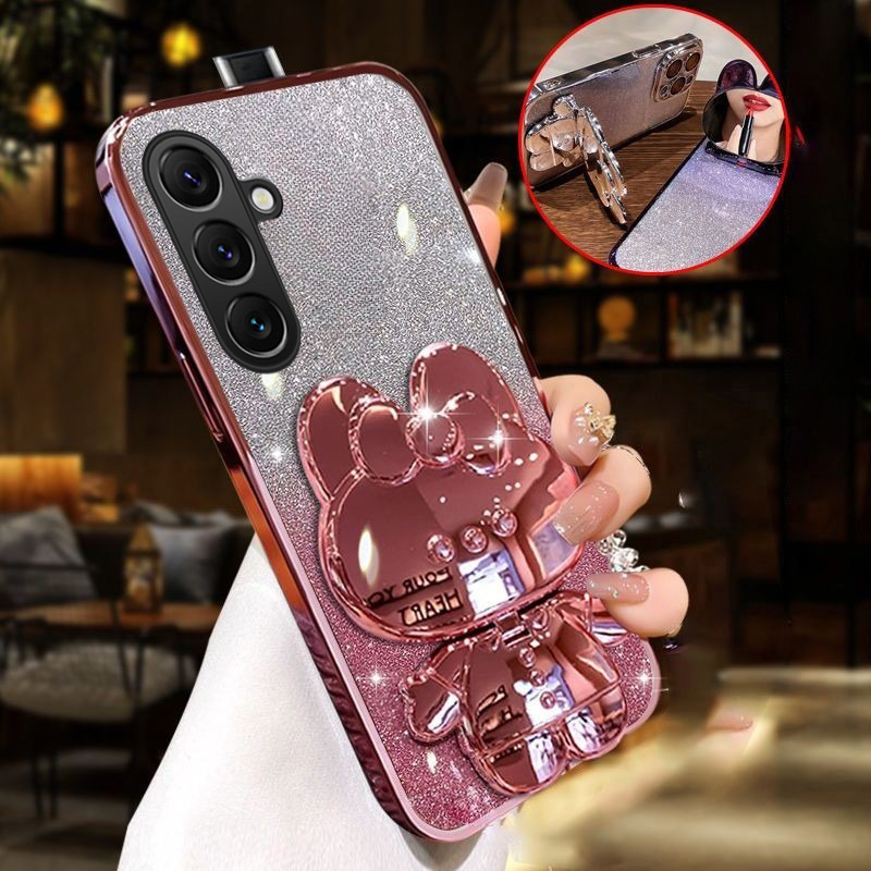 New Phone case Smasung A07 A17 Camera Protection Semi Transparent Soft Silicone Rabbit bracket Shockproof Exquisite Glitter Powder For Samsung Galaxy A07 A17 case. 