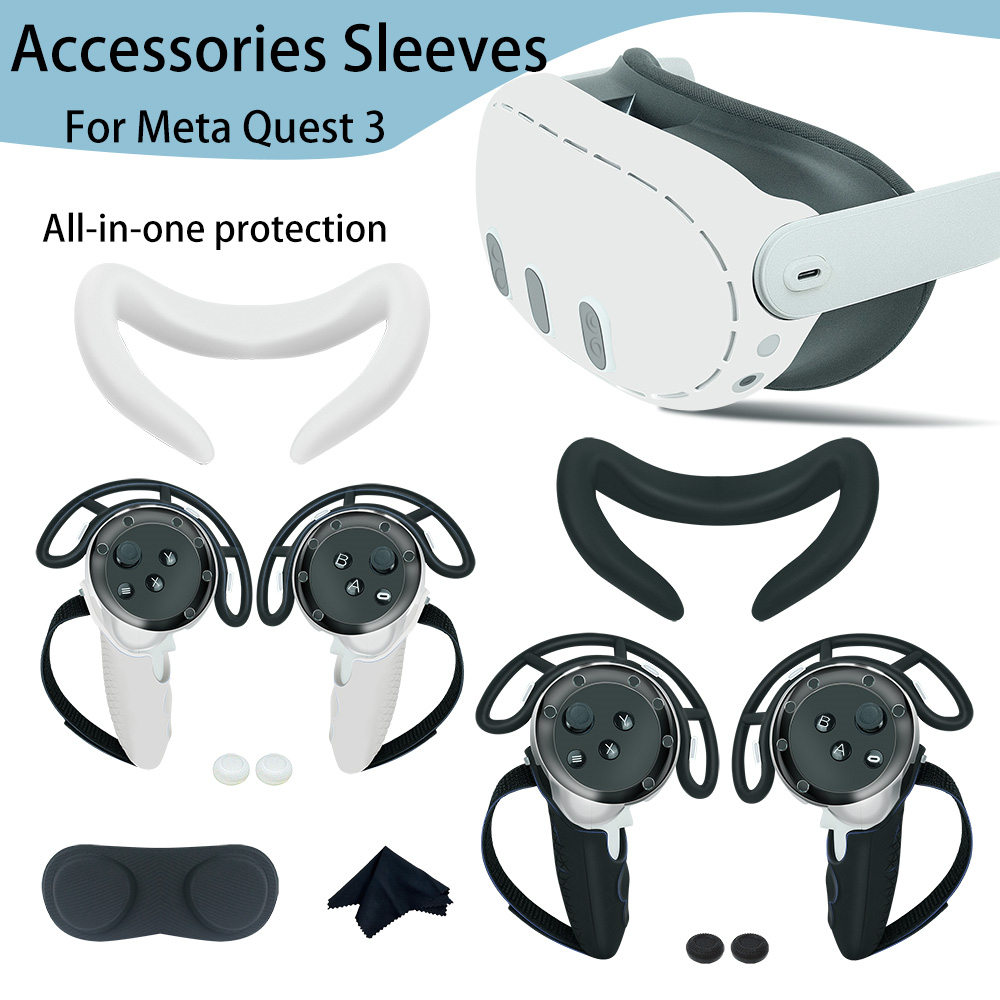 6in1 Hoàn Chỉnh VR Phụ Kiện Cho Meta Quest3 Tai Nghe Bộ tay cầm điều khiển Silicone Bìa, mặt nạ, vòng bảo vệ ống kính máy ảnh của điện thoại, nút rocker