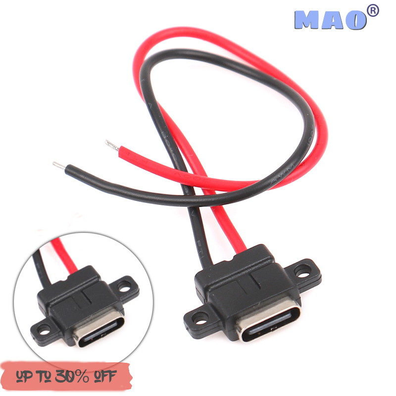 Maoyuanxing TypeC 2Pin Waterproof Female USB C Socket Port With Screw Hole Fast Charge Charging Interface USB Connector With Cable H11.5mm