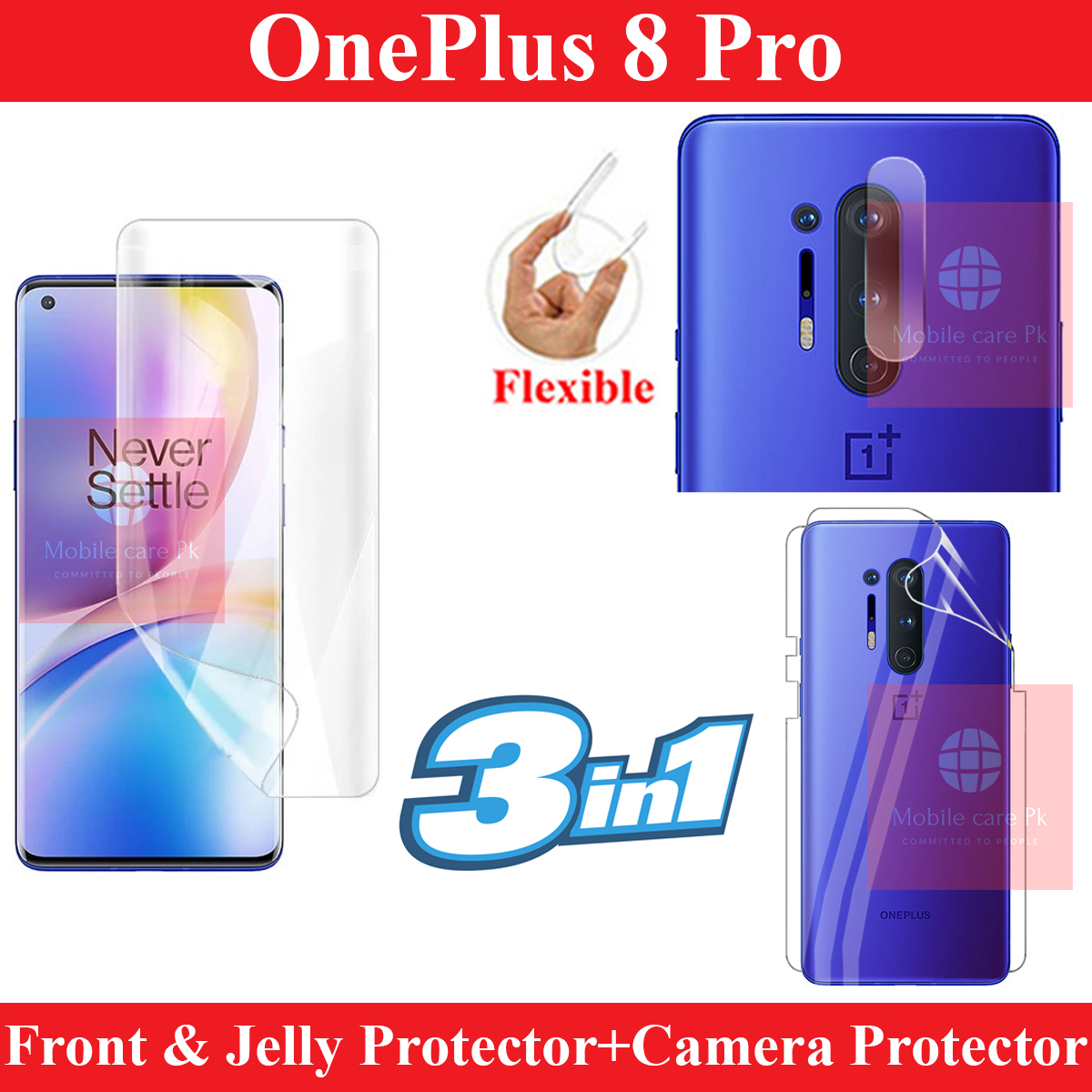 OnePlus 8 Pro Front & Back Protector Jelly Skin sheet + Back Camera Protector Flexible Glass For OnePlus 8 Pro. 