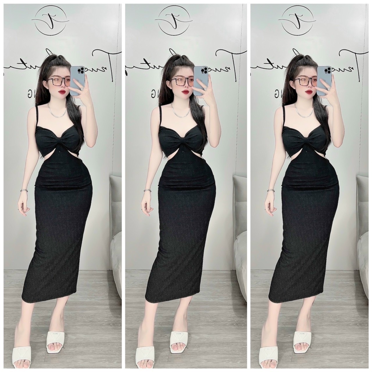 đầm body hai dây khoét eo siêu hot