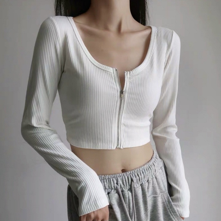 Áo Croptop Tay Dài Dây Kéo Ngực Ulzzang ORM04