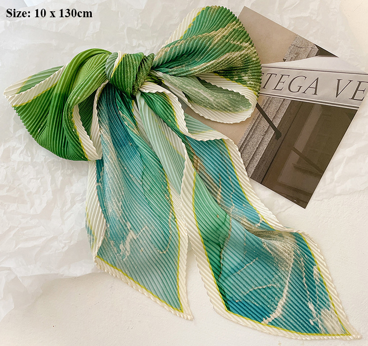 (HCM) HÀNG CHẤT GIÁ TỐT Khăn lụa xếp li quàng cổ, Cột Tóc, quấn túi Lụa Satin Cao Cấp 10*130cm