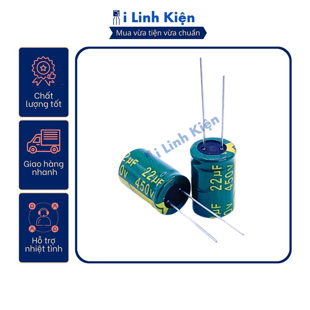 Tụ hóa 450v 22uf 13x21mm tần số cao chất lượng tốt.