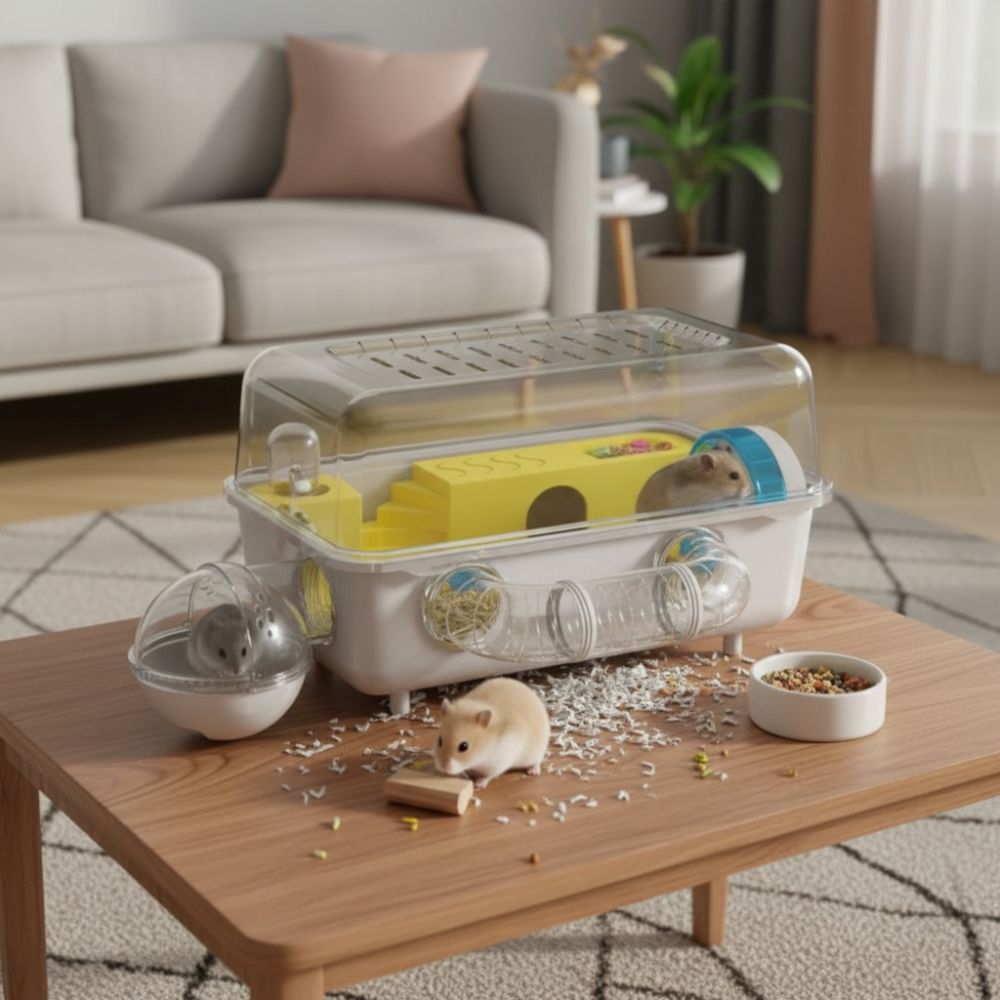 Oversized Panoramic View Hamster Cage Double Clear Running Wheel Animal ...