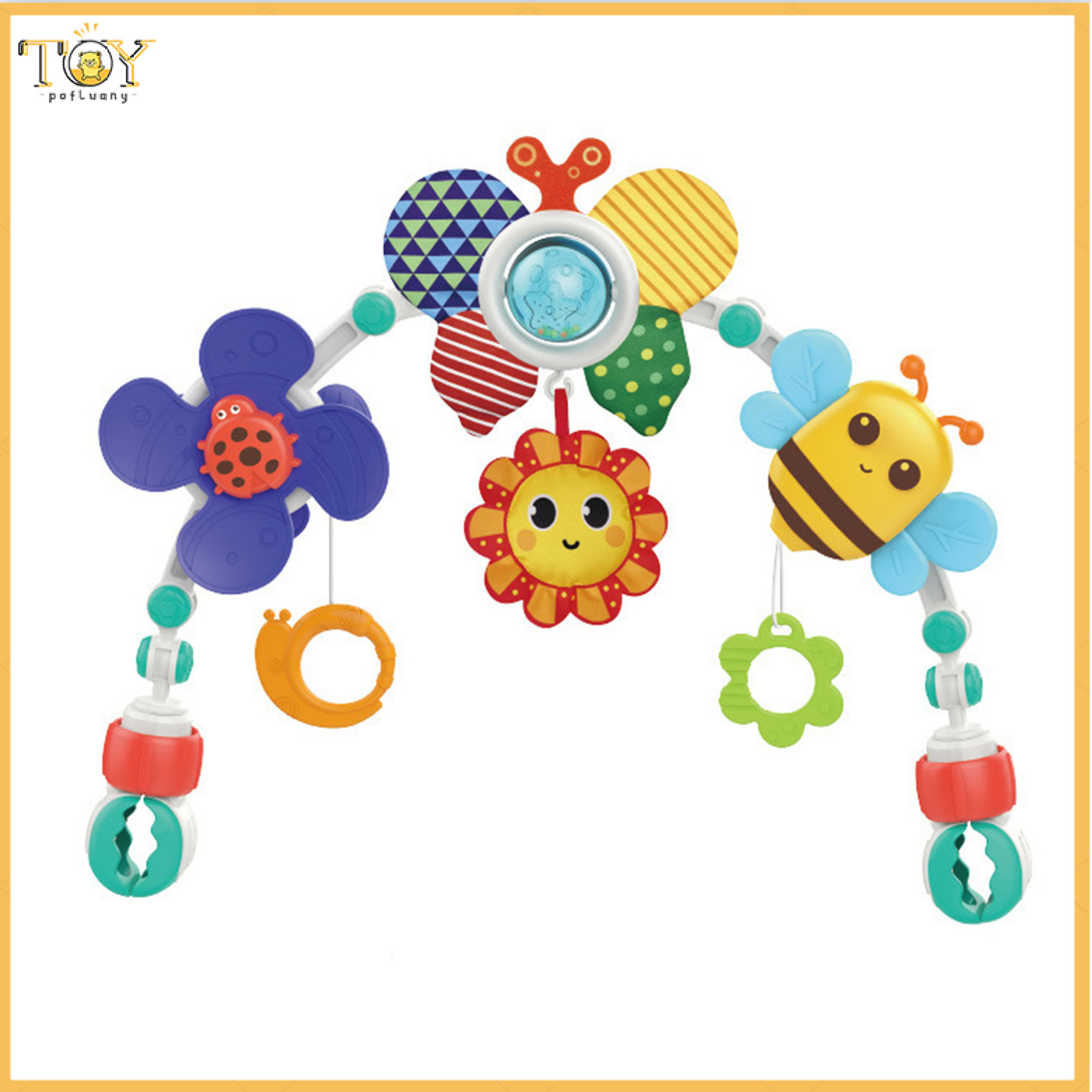 deveodo Baby Stroller Arch Toy Adjustable Clips Foldable Rotatable Windmill Sun Butterflies Bee 0-1 Years Old Educational Toddlers Crib Arch Toy Baby Gift Durable Baby Crib