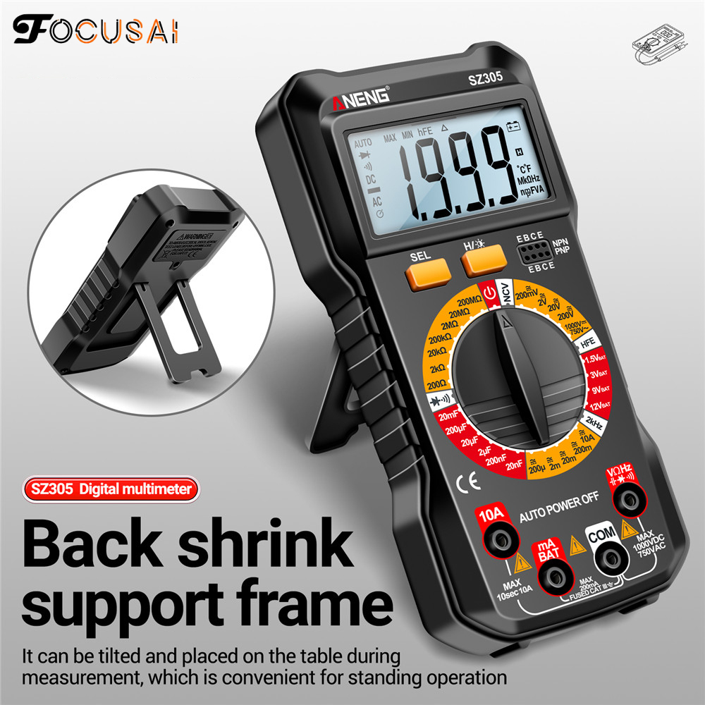 FocusAi ANENG Multimeter Volt Ohm Amp Meter Autoranging for AC/DC Current Voltage Resistance Frequency Tester