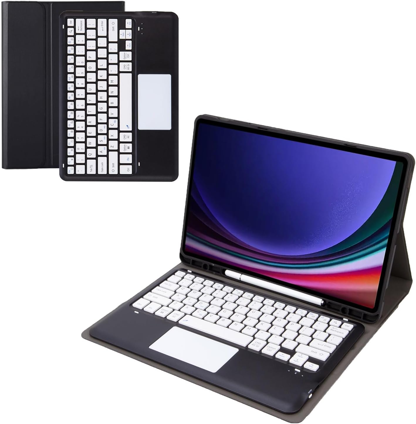 Removeable Touchpad Wirless Bàn phím Bluetooth + đầy màu sắc da PU trơn mềm Vỏ TPU với S kẹp giữ bút cho Samsung Tab S9 cộng với 12.4 2023,Tab S9 Vỏ bàn phím, Tab S8 cộng với S7 FE s7plus, Tab S8 S7,Tab S6 Lite, tab A8