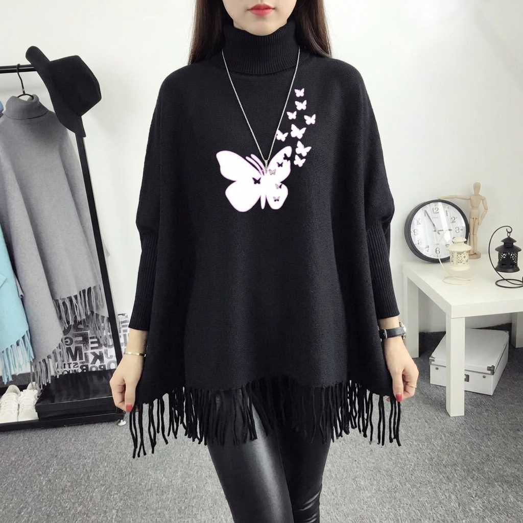 Women's Winter Printed Poncho Lightweight Open Front Wrap Casual Fashionable Scarf Style Vest Top