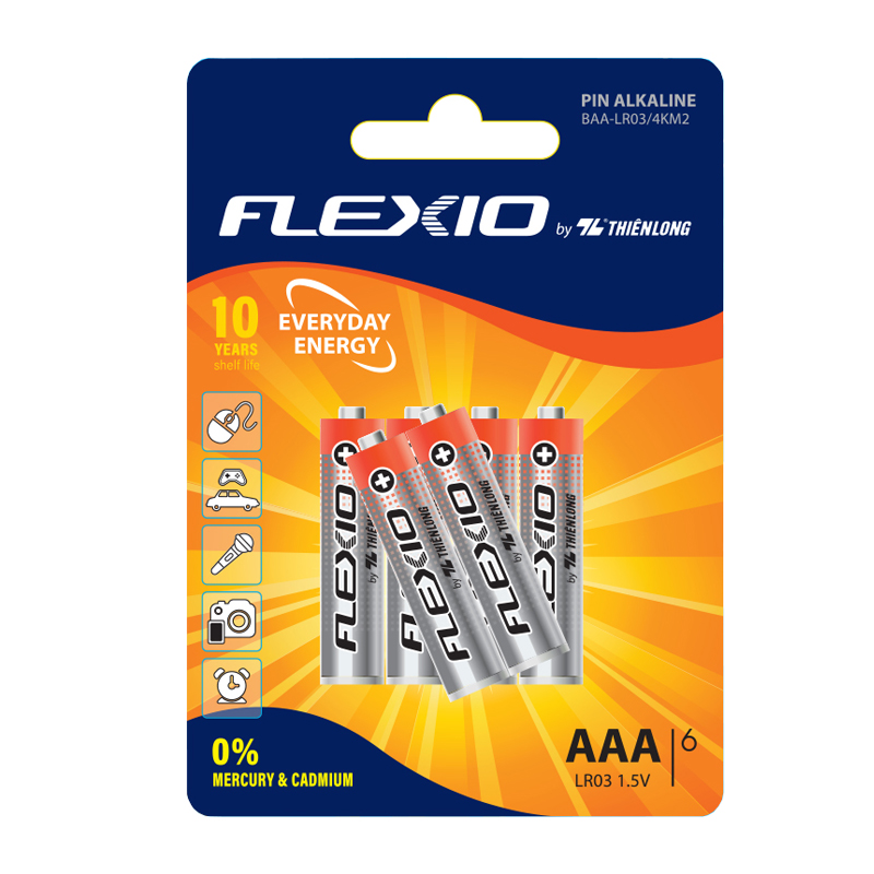 Pin Alkaline AAA Thiên Long Flexio - Tặng 02 Pin cho Vỉ 4