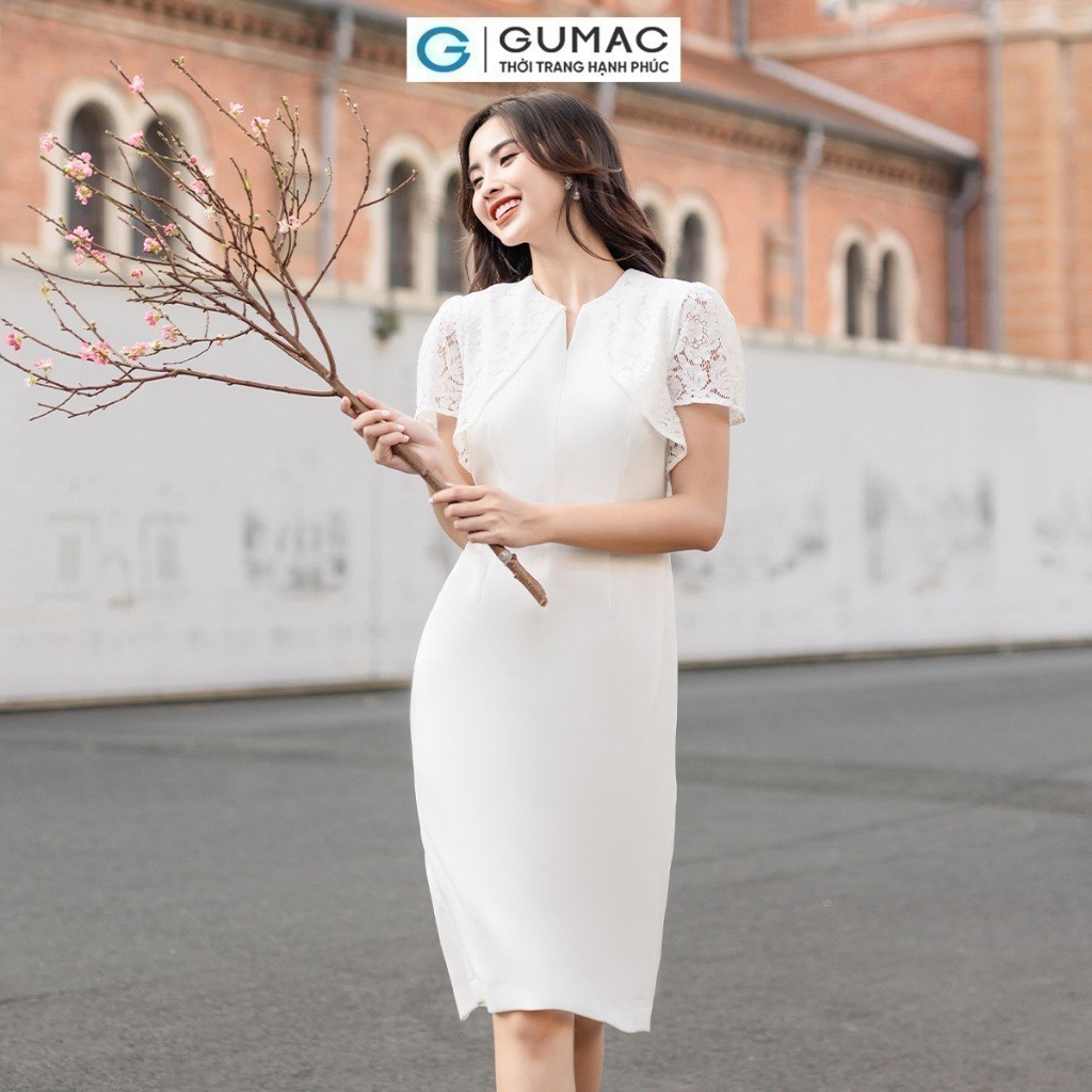 [25 - 29.6 |Voucher 10-14%] Đầm nữ bút chì phối ren thời trang GUMAC DE01075