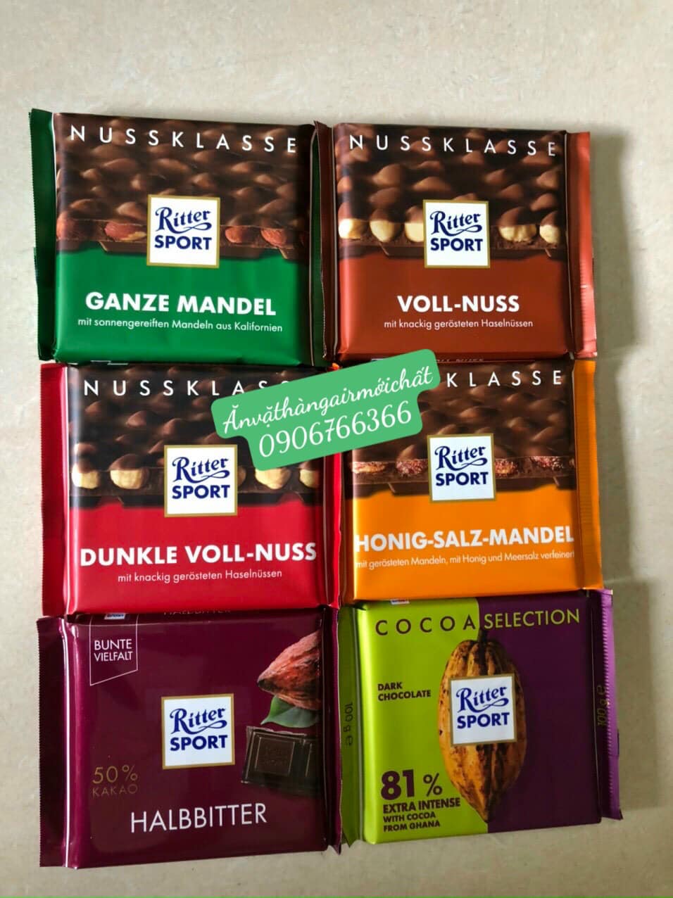 [DATE MỚI 11/2026]Socola Đức Ritter Sport Đủ Vị Thanh 100 Gram