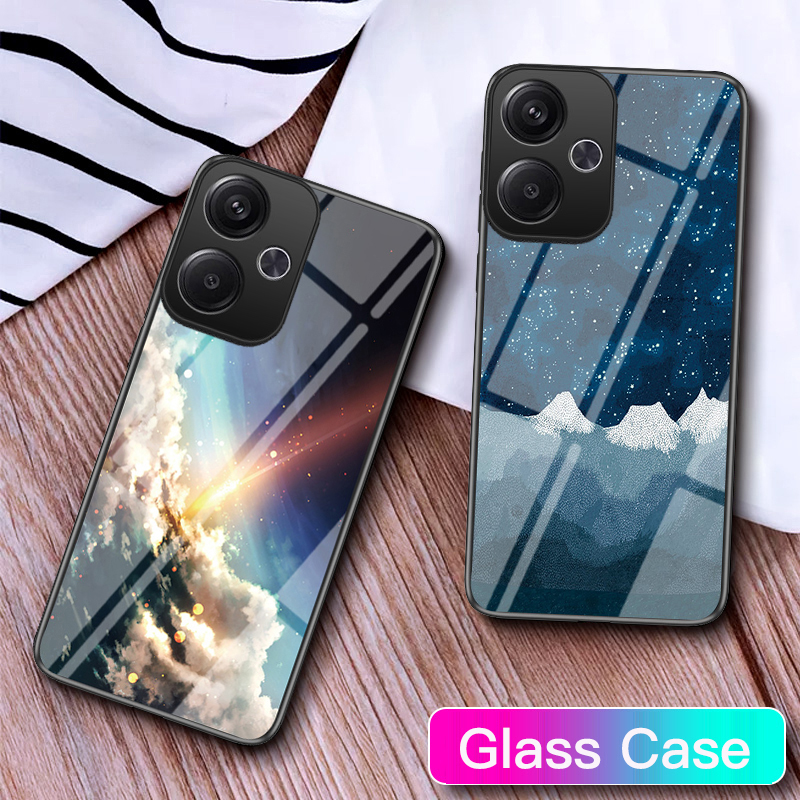 For Xiaomi Poco M6 Case Couple Starry Moon Mirroe Glass Protector Meteor Start For Xiaomi Poco M6 4G Back Cover Phone Cases