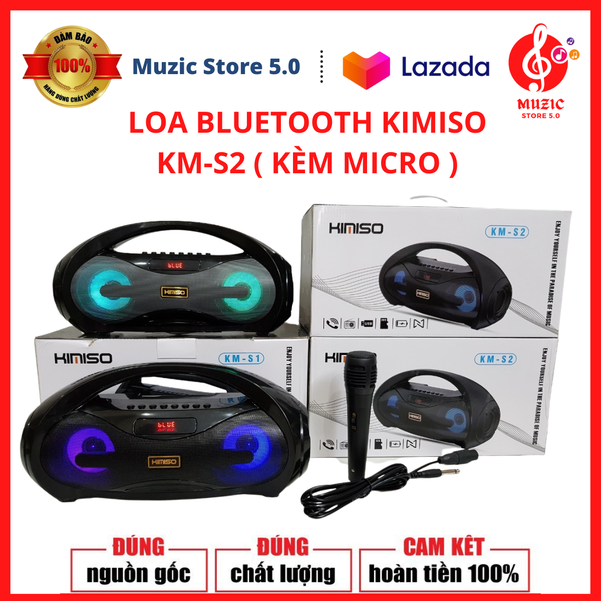 LOA BLUETOOTH KIMISO KM-S2 ( KÈM MICRO ) - Đặc Biệt Với Loa Super Bass, Cho Tiếng Bass Siêu Trầm, Âm Thanh Cực Chắc Và Không Bị Rè - Bảo Hành 12 Tháng