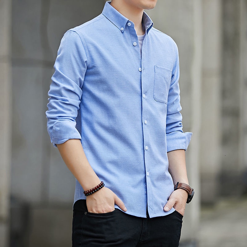 Men's Long Sleeve Shirt Korea Loose Spring and Autumn Trend Jacket Business Casual Collar Youth Long T-shirt