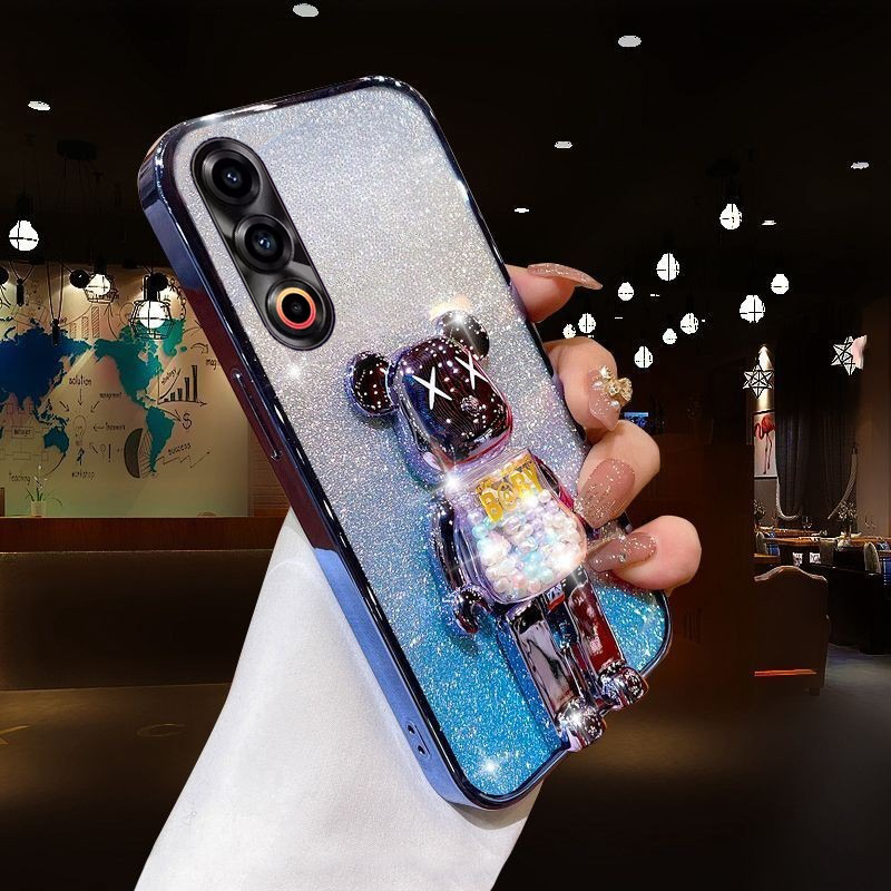Phone cover Meizu 21 Pro 21 Note 20 Pro Back case with Cartoon 3D Bear Stand Luxury Slim Gradient Plating Glitter Girls Stylish For Meizu 20 Pro Meizu 21 Note Pro Back Cover. 