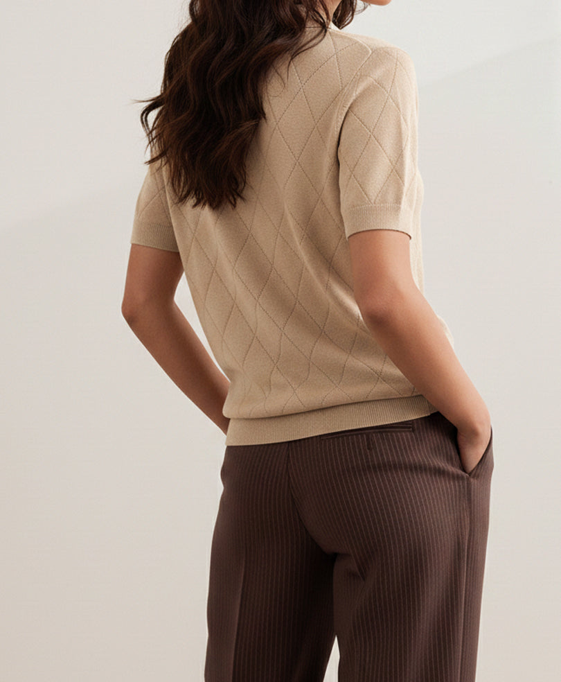 Fitted%20Sand%20Diamond%20Knit%20POLO%20%20For%20Women%20FKPL-306-SS%20-%20Image%203