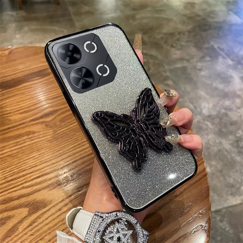 New Phone case itel P55 P70 P65 Back cover with Cute Butterfly Stand Luxury Slim Gradient Clear Plating Glitter Girls for itel P70 P55 P65 case. 