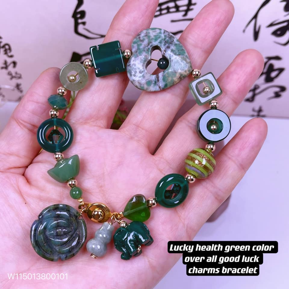lucky health green color simple all in one lucky charms bracelet
