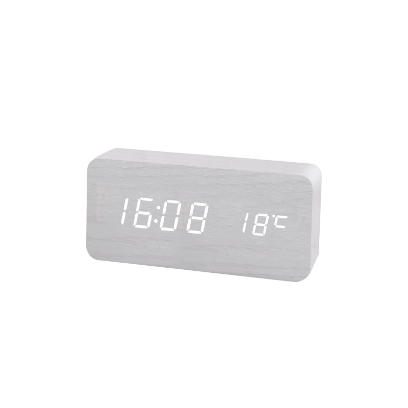 Wooden Digital Alarm Clock With Wireless Charging, LED Clock With Time, Date,Temperature, Desk Clocks For Office,Bedside Clock