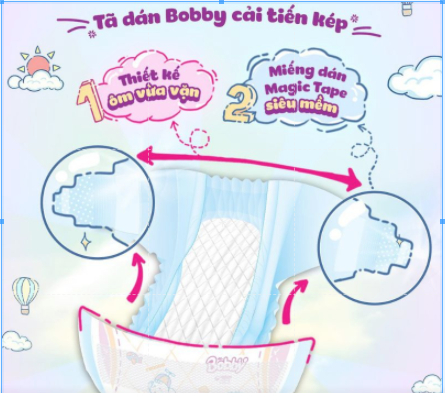 Tã dán sơ sinh Bobby xs 70(cộng 6)