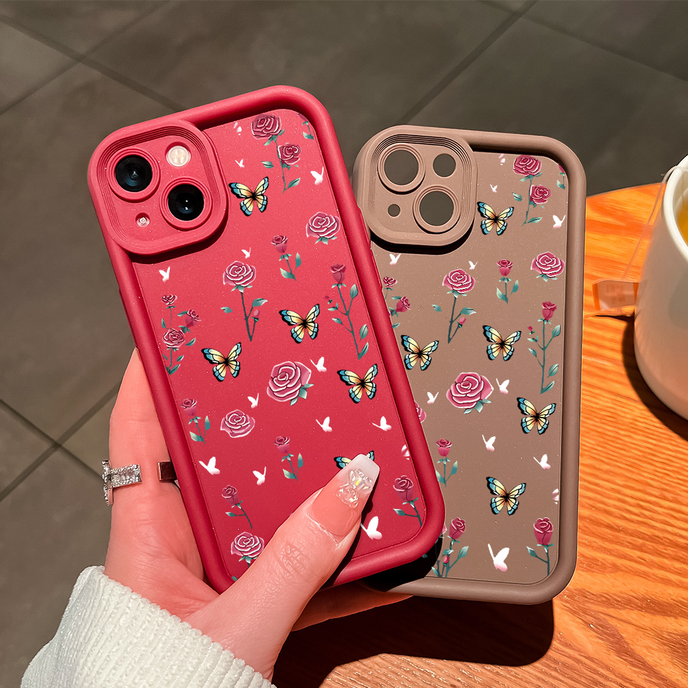 ZCSIBORUI for Vivo Y28 4G Back Cover Rose Flower+Butterfly Pattern Soft Silicone Square Ladder Phone Case. 