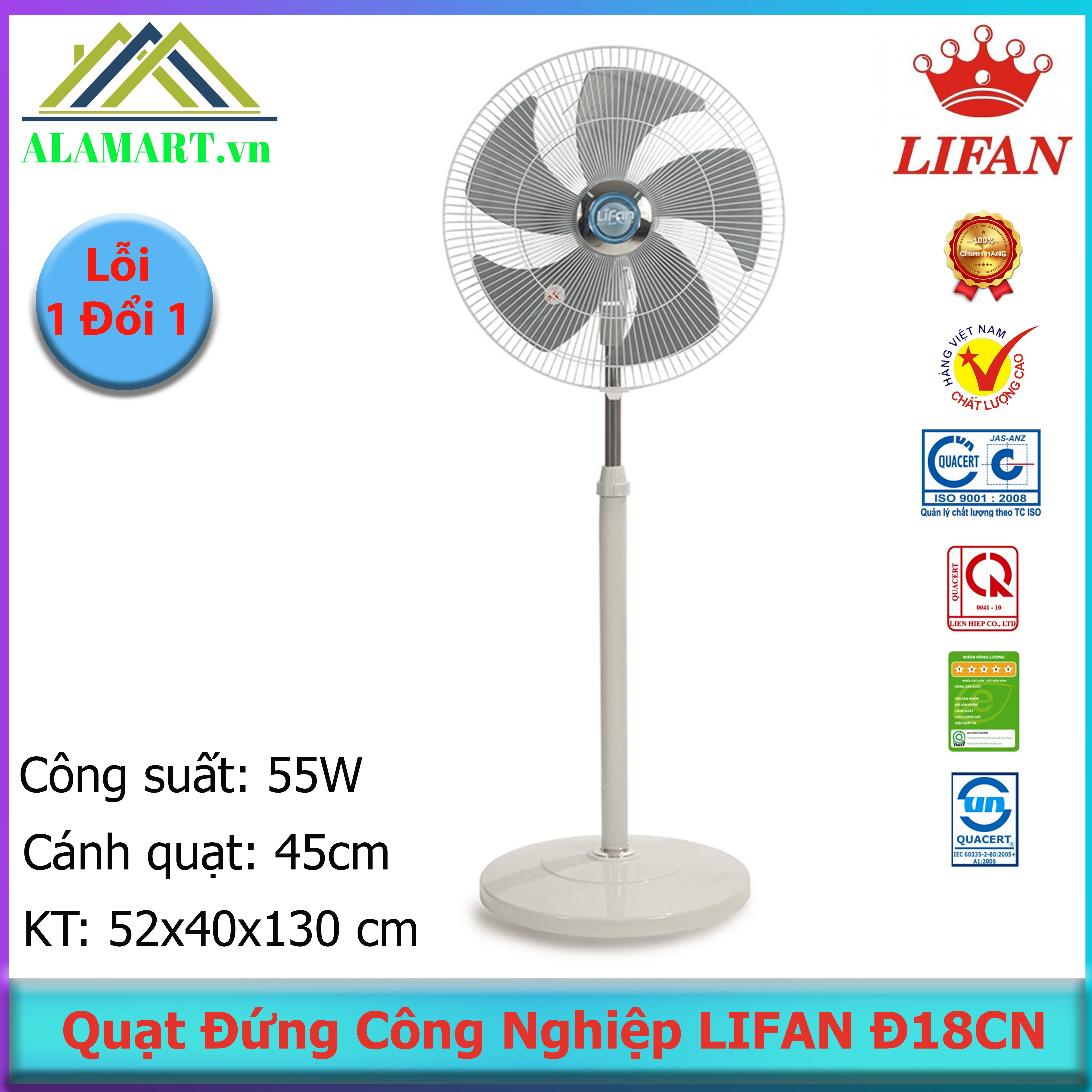 Quạt Đứng Công Nghiệp Lifan Đ-18CN , sải cánh 45cm sử dụng văn phòng phòng khách cà phê quán ăn