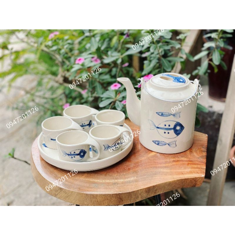Bộ ấm tích gốm bát tràng ♥️ ấm tích pha chè xanh 1,5l ♥️ tặng miễn phí thìa ♥️ free ship