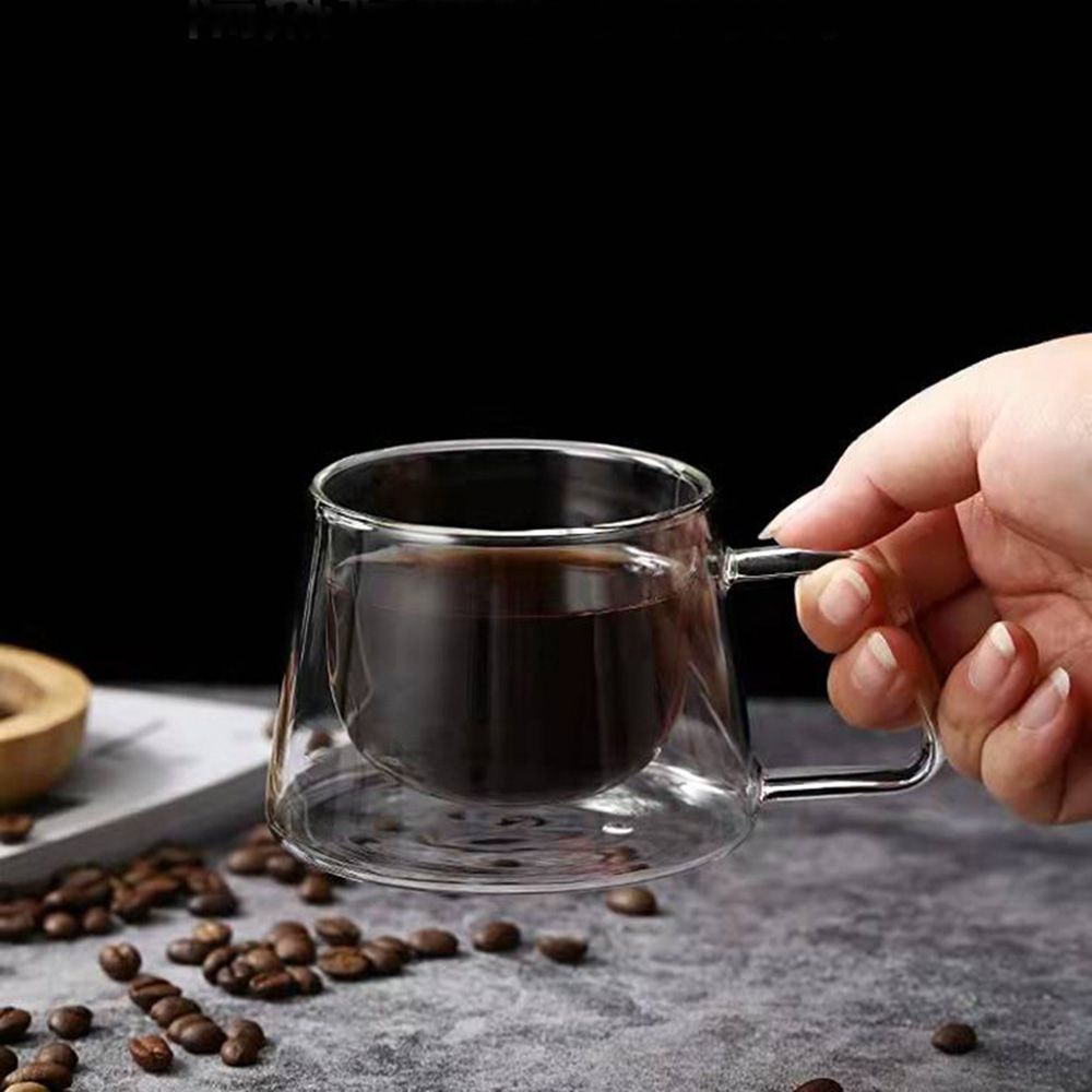 YPB585111 200ml Anti Scalding Clear Double Wall Insulated with Handle Breakfast Mug Double Cup Coffee Tea Cup
